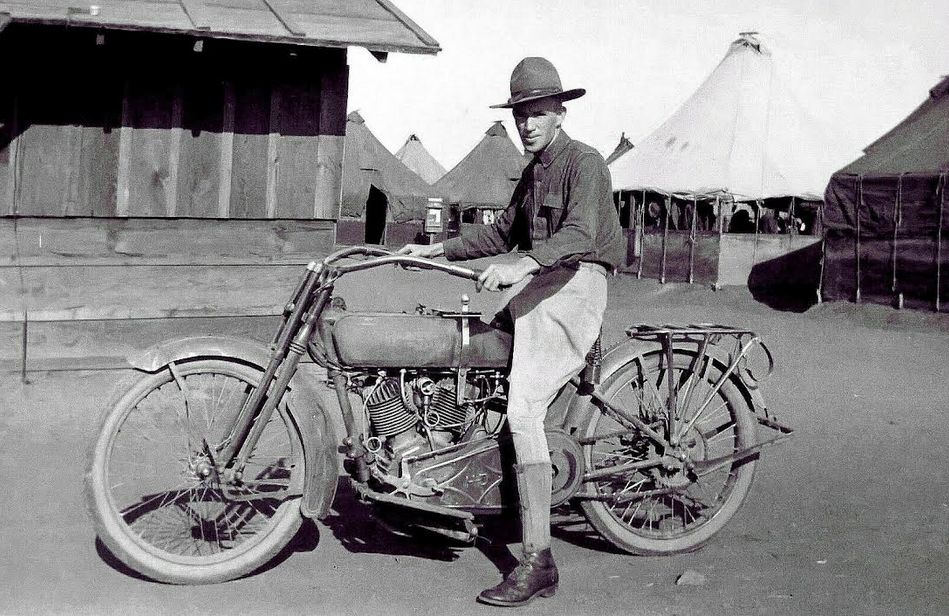 WW1 HARLEY SOLO IN CAMP