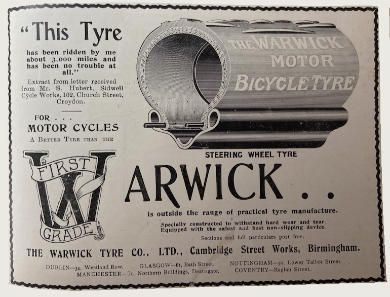 1903 WARWICK TYRE AD