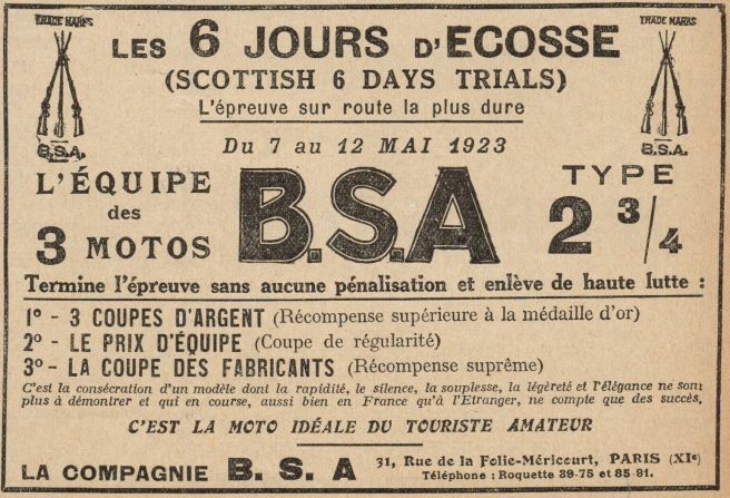 1923 BSA FRENCH AD